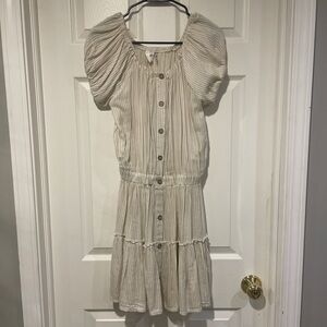 Girls' Cream Stripe Button-Front Tiered Dress